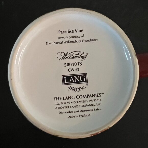 Vtg Lang PARADISE VINE Mug ~ Colonial Williamsburg Foundation ~ Textile Artwork - Picture 14 of 15